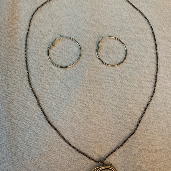 Silver Necklace and Pendant and SilverTone Earrings - Picture 2 of 4